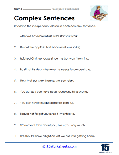Expanding Sentences Let’s Get Complex Worksheet 24 Vocabulary Practice Third grade student completing the Expanding Sentences Let’s Get Complex worksheet with subordinating conjunctions