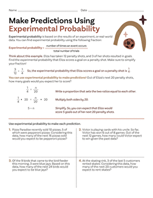 Seventh-grade worksheet focused on making predictions using experimental probability
