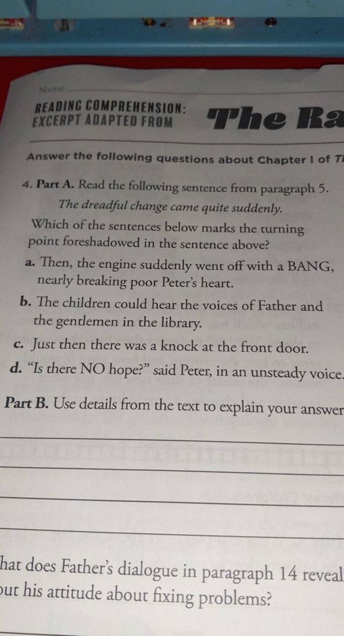 Excerpt from The Prince and the Pauper worksheet for seventh graders focusing on reading comprehension