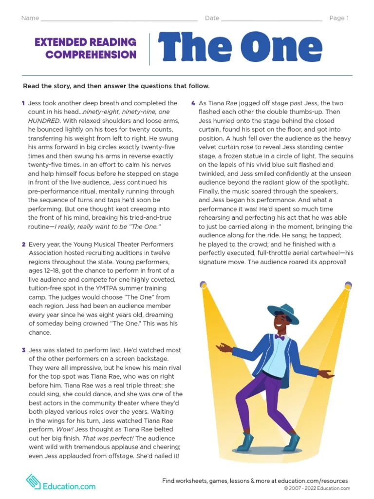 Extended Reading Comprehension worksheet for fifth graders focusing on quick thinking strategies