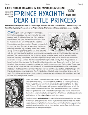 Worksheet featuring an excerpt from Mark Twain’s The Prince and the Pauper for seventh-grade civics students