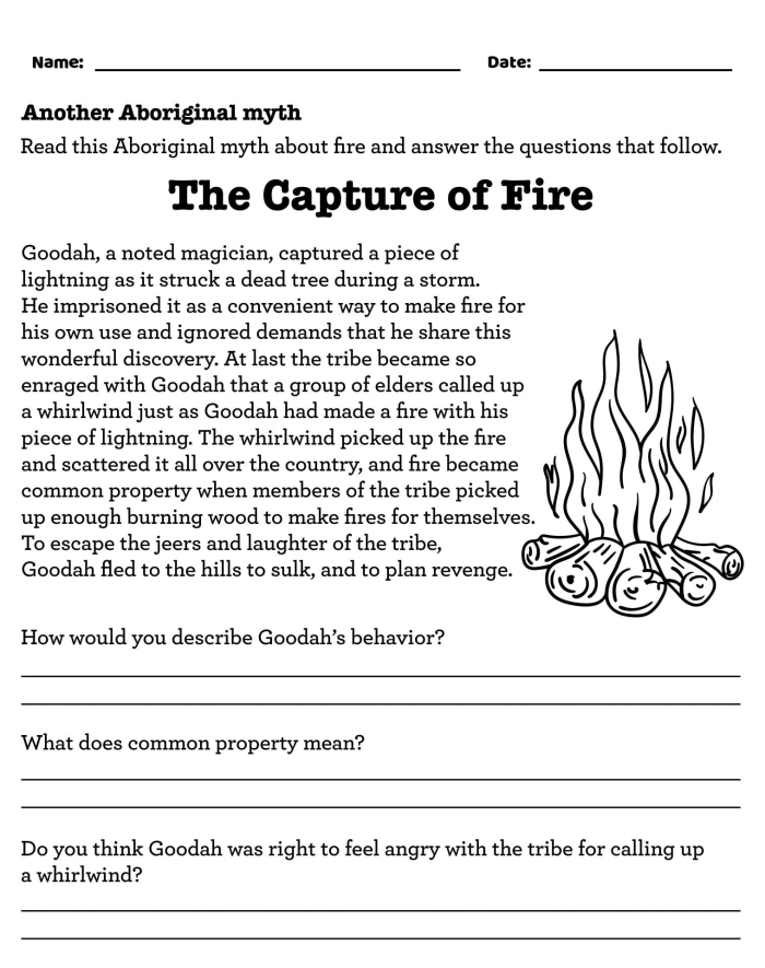 Worksheet featuring extended reading comprehension questions for sixth graders on a two-page story