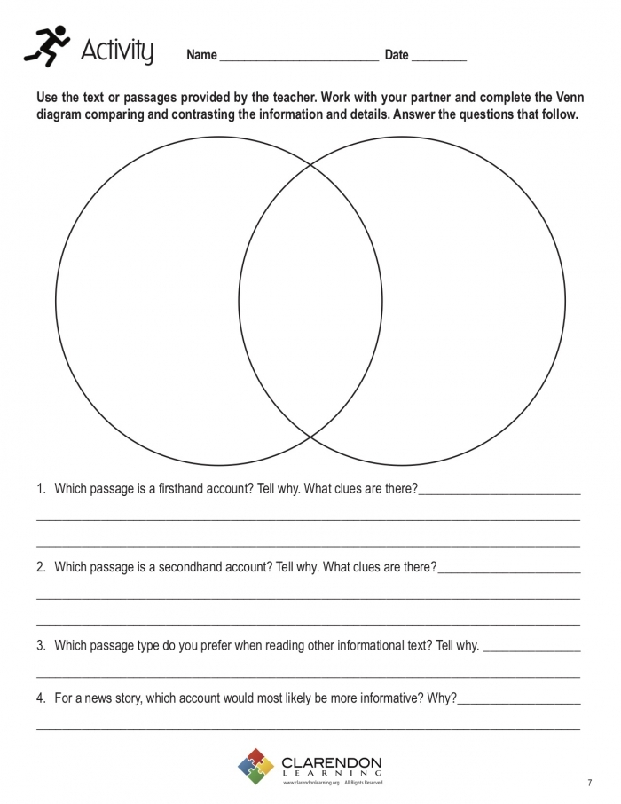 Compare and Contrast Nonfiction Stories Extinct Birds Practice Worksheet for Grade 4 Fourth grade students completing a compare and contrast worksheet about extinct bird nonfiction stories with graphic organizer sections