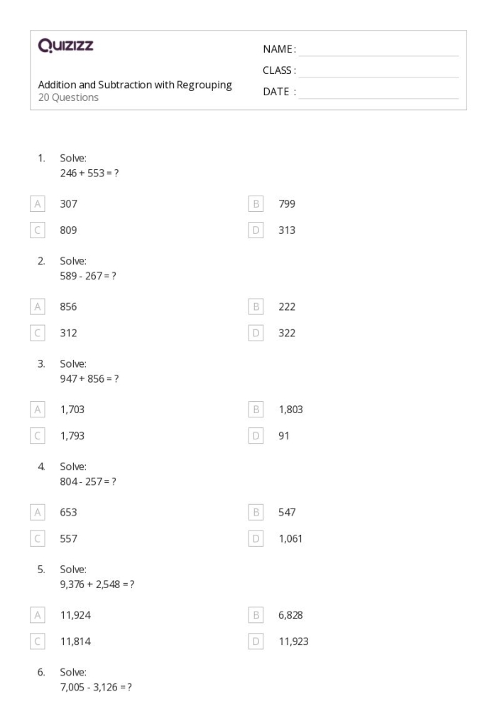 Worksheet featuring 36 problems for three-digit addition with regrouping aimed at third graders