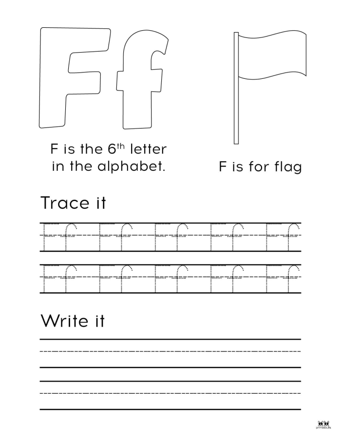 Worksheet for preschoolers featuring the letter F and fun coloring activities