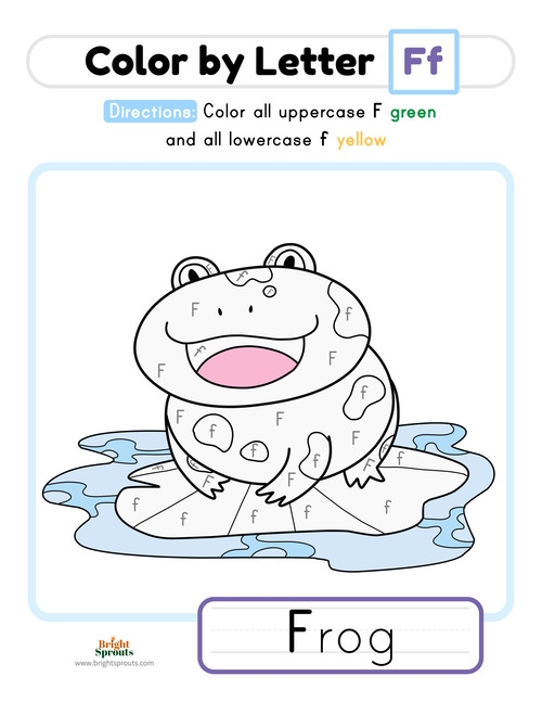 Preschool printable activity sheet featuring the letter F for coloring and letter sound practice