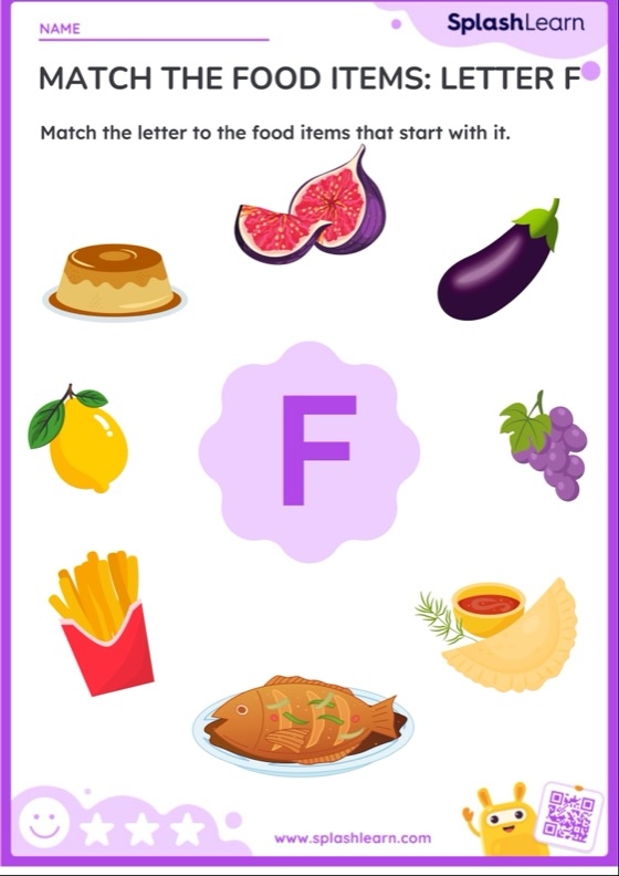 Preschool phonics worksheet featuring various objects to identify that begin with the letter F