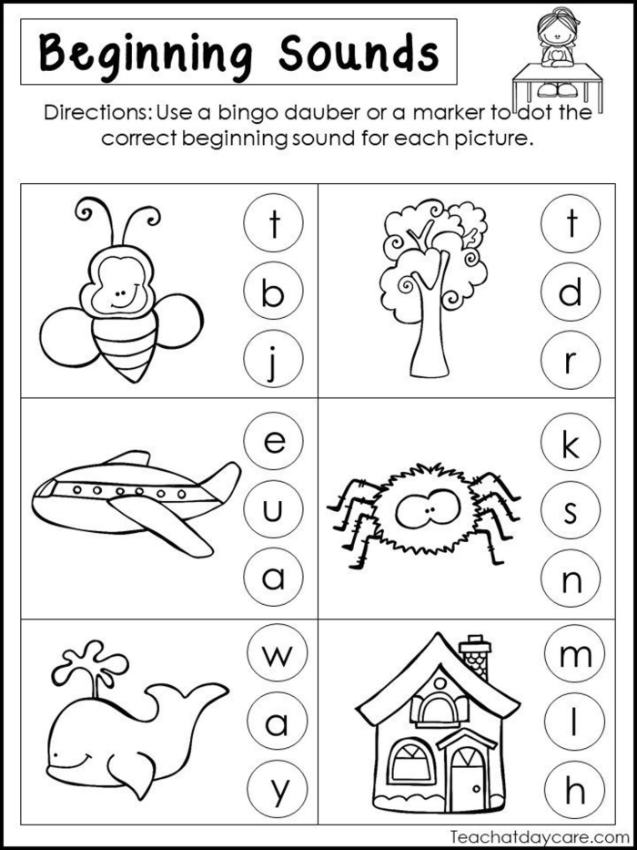 Kids engaging in a coloring activity to identify the beginning sounds of the words monkey and fox. Fun phonics worksheet for Pre-K students focusing on initial sounds F and M.