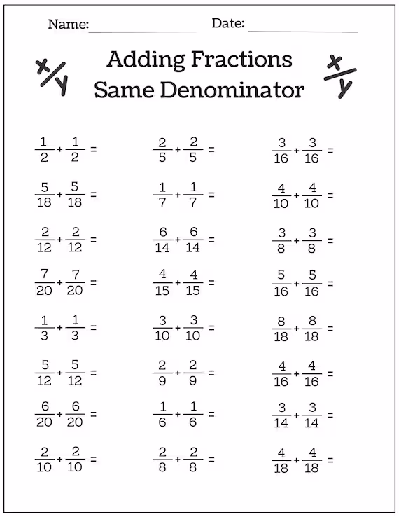Fabulous Fraction Review worksheet for fifth grade math practice