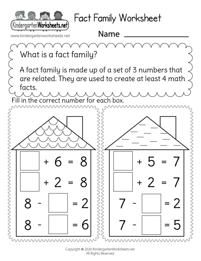 Printable math worksheet 14 teaching fact families through related addition and subtraction equations First grade fact families worksheet with addition and subtraction problems for building number relationships