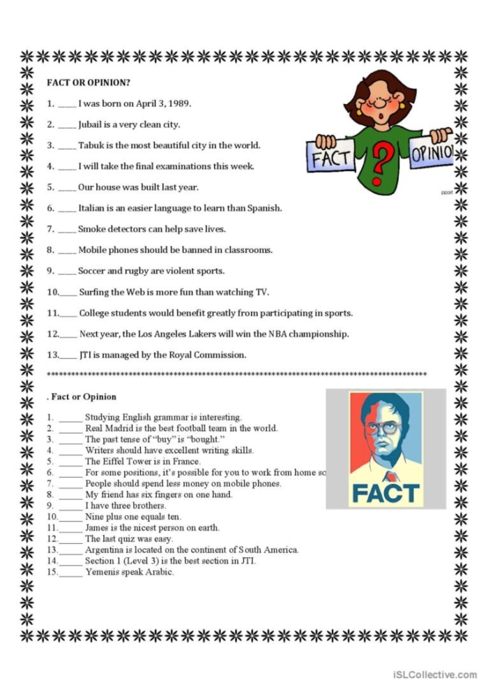 Fact and Opinion Adjectives Worksheet for Grade Five Exercise 24 Fifth grade students working on a Fact and Opinion Adjectives worksheet with a word bank