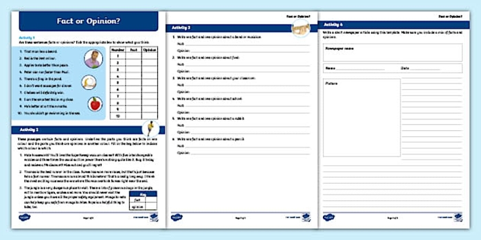First grade students identifying facts and opinions in this vocabulary building worksheet