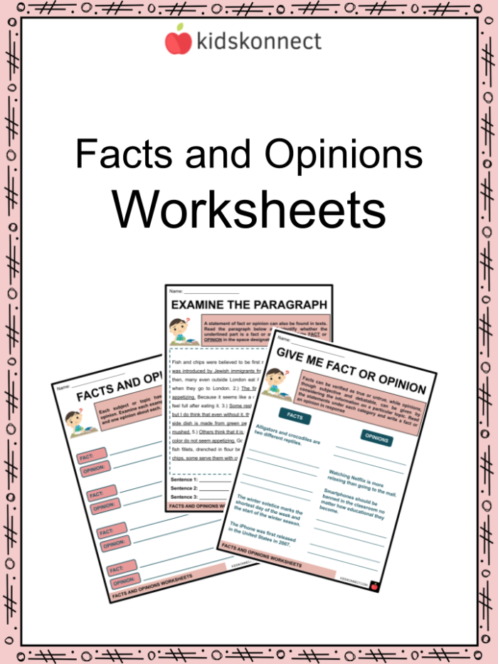 Fourth grade Spanish worksheet showing exercises for identifying facts and opinions in sentences