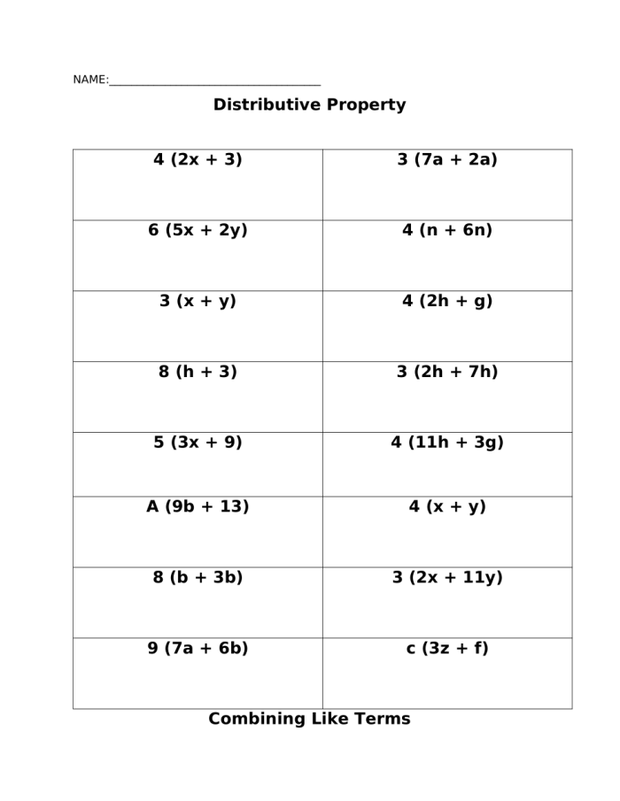 Sixth grade student working through factor using the distributive property math problems on a practice worksheet