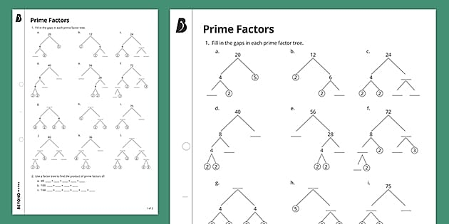 Kids working on a Factor Tree worksheet to identify multiplication factors