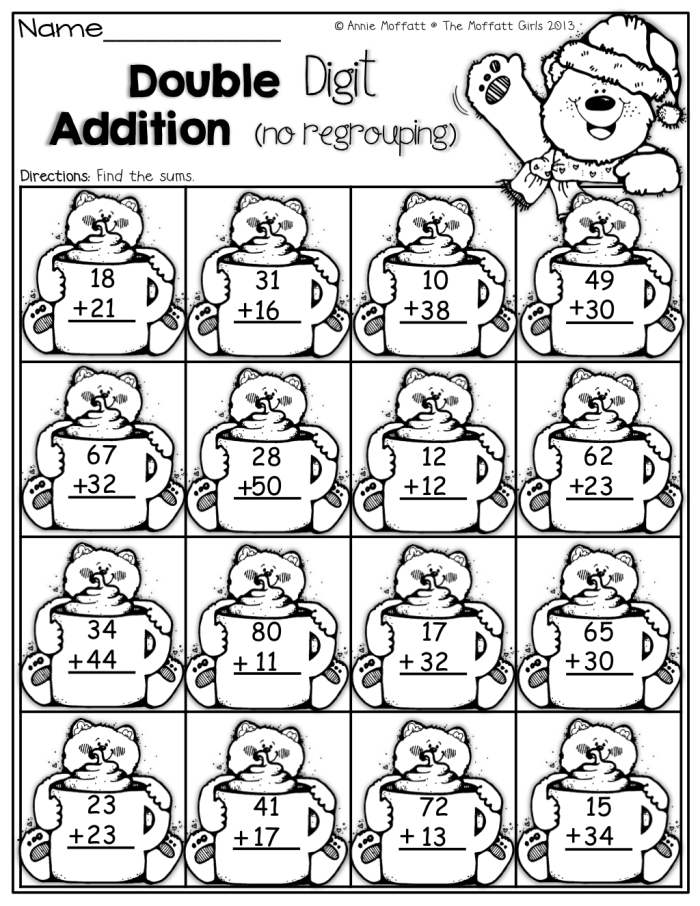 Fairy-themed double-digit addition practice sheet for young learners Colorful worksheet featuring fairies and double-digit addition for first graders