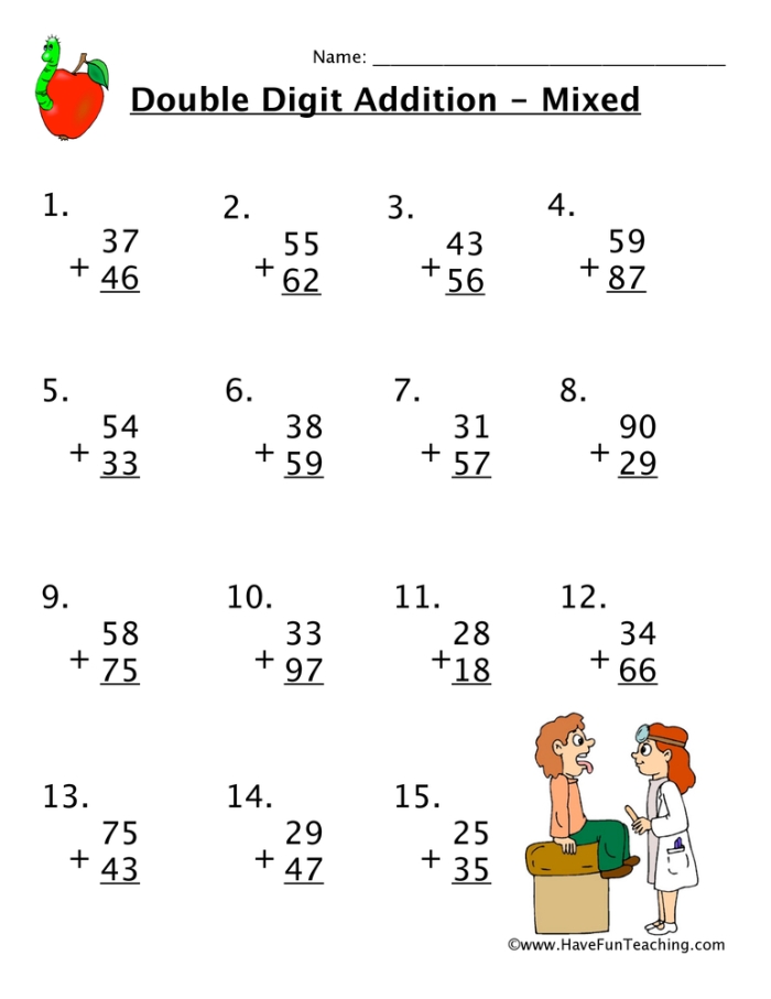 Engaging Fairy Double-Digit Addition Worksheet for Young Learners Fairy-themed worksheet for first graders featuring double-digit addition problems
