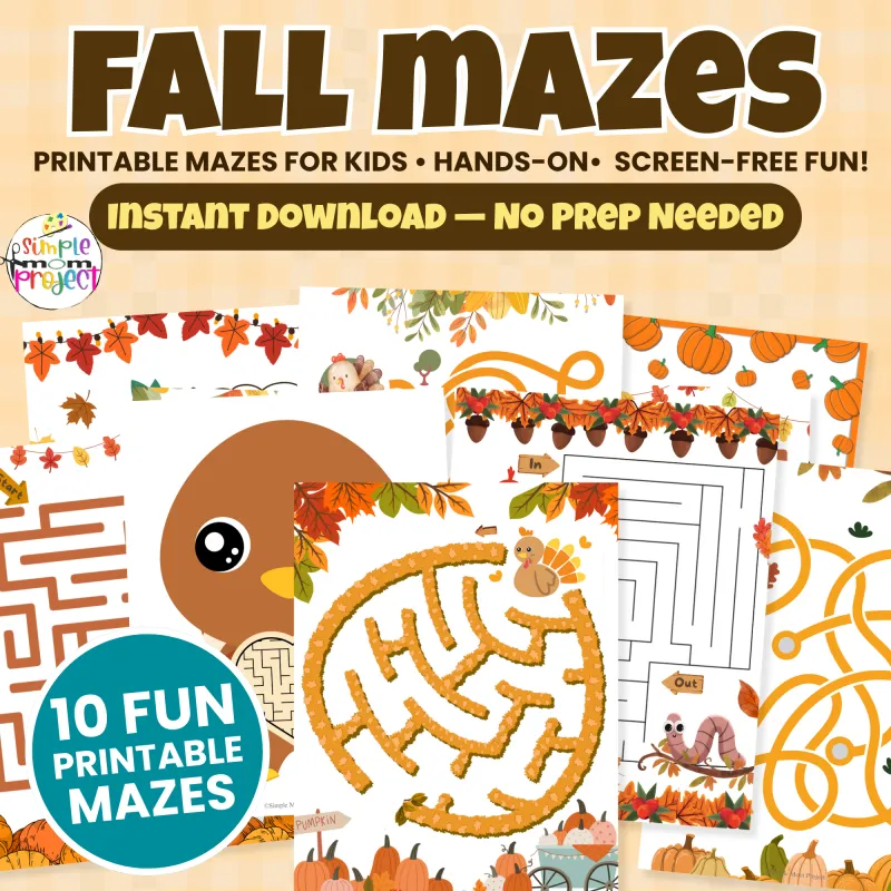 Pre-K reading worksheet featuring a fall maze with pumpkins to guide to the patch