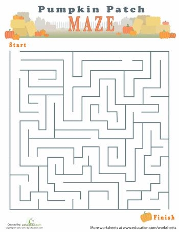 Colorful Fall Maze worksheet for Pre-K children featuring pumpkins to collect