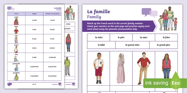 Mixed Operations worksheet for First Grade Family vocabulary worksheet for learning French, designed for first graders. Fun introduction to French family terms for young learners.