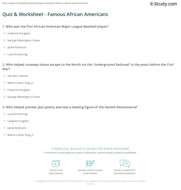 Famous Black Americans Quiz Worksheet 15 Fourth grade students completing a trivia worksheet about influential Black musicians and leaders