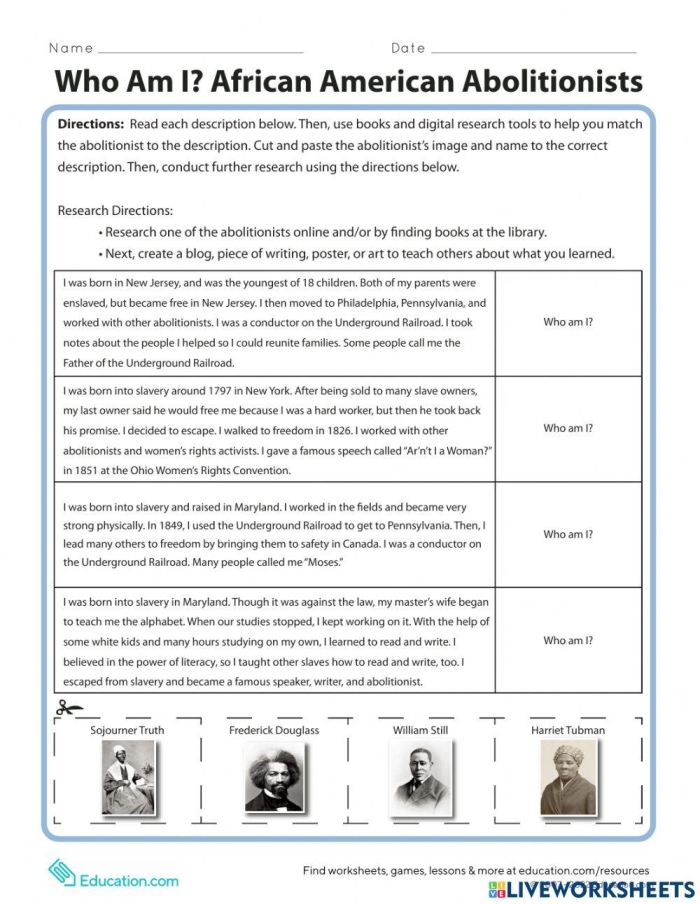 Famous Black Americans Quiz Worksheet 16 Fourth grade worksheet featuring a quiz about influential Black American historical figures