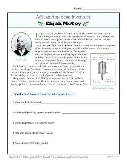 Famous Black Americans Quiz for fourth-grade reading comprehension Illustration of a worksheet featuring a quiz on notable Black American figures