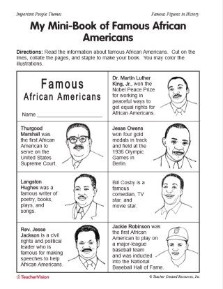 Famous Black Americans Quiz for fourth-grade reading students Worksheet featuring a quiz about notable Black Americans in music, sports, and literature