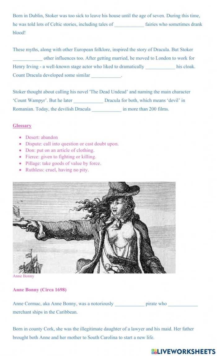 Portrait illustrations of notable Irish American historical figures with names and brief biographical information for third grade comprehension activities