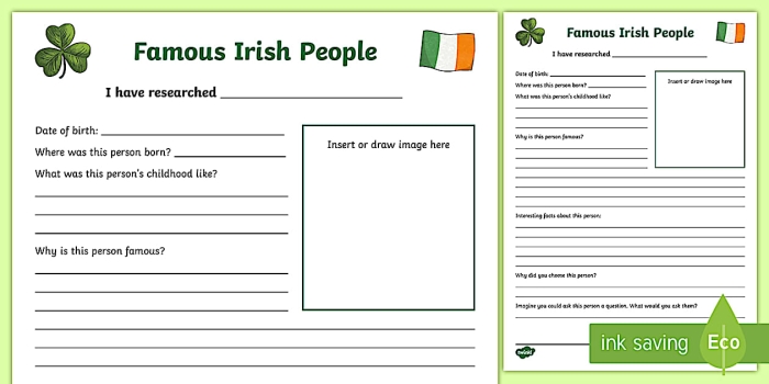Engaging activity featuring notable Irish figures for kids to explore and enjoy Famous Irish People word search worksheet for fourth graders celebrating St. Patrick's Day