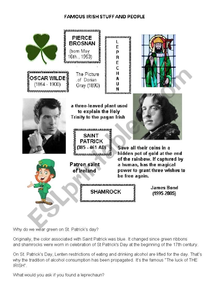 Community and Culture worksheet for Fourth Grade Word search worksheet featuring famous Irish personalities for kids to explore and enjoy. Engaging activity for fourth graders in celebration of St. Patrick's Day.