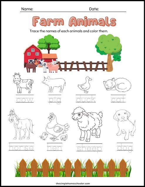 Colorful worksheet featuring farm animals designed for mastering fractions