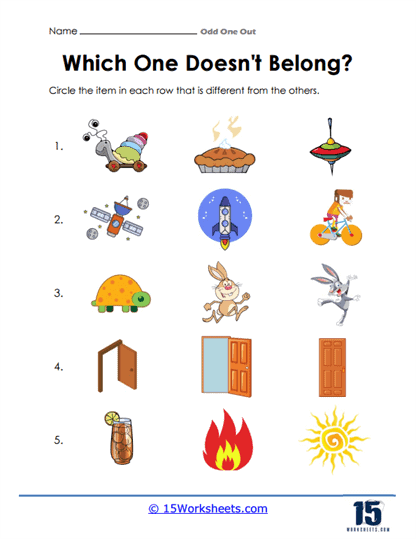 Kindergarten worksheet showing a farmer looking for odd objects that do not belong on a farm