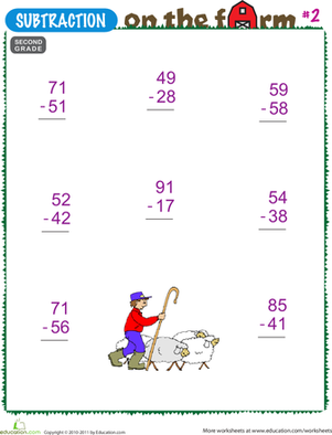Kindergarten students solving subtraction problems with farm animals to find how many are left