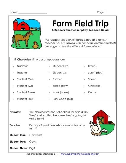 First grade worksheet featuring a coloring page scene from the fable of The Farmer and his Son