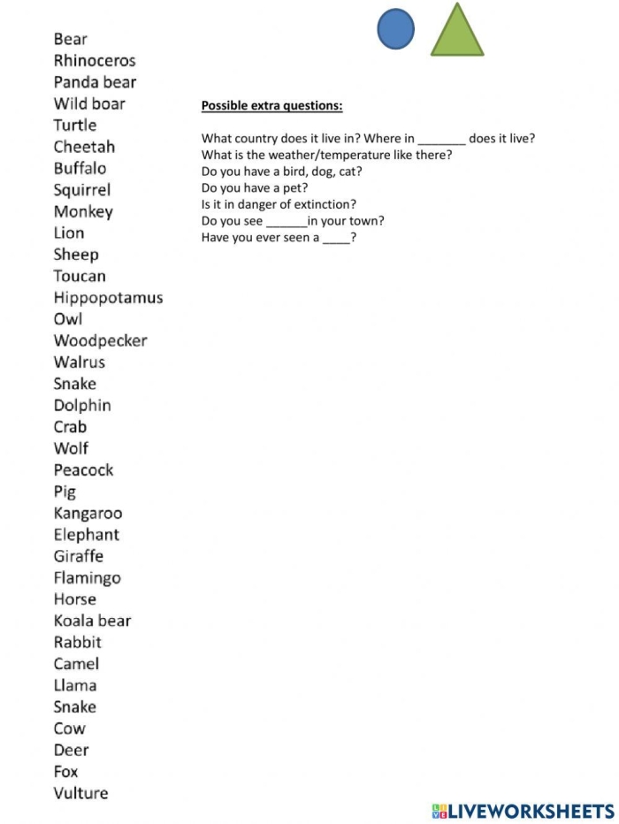 Worksheet for second graders to explore their favorite animal and write facts