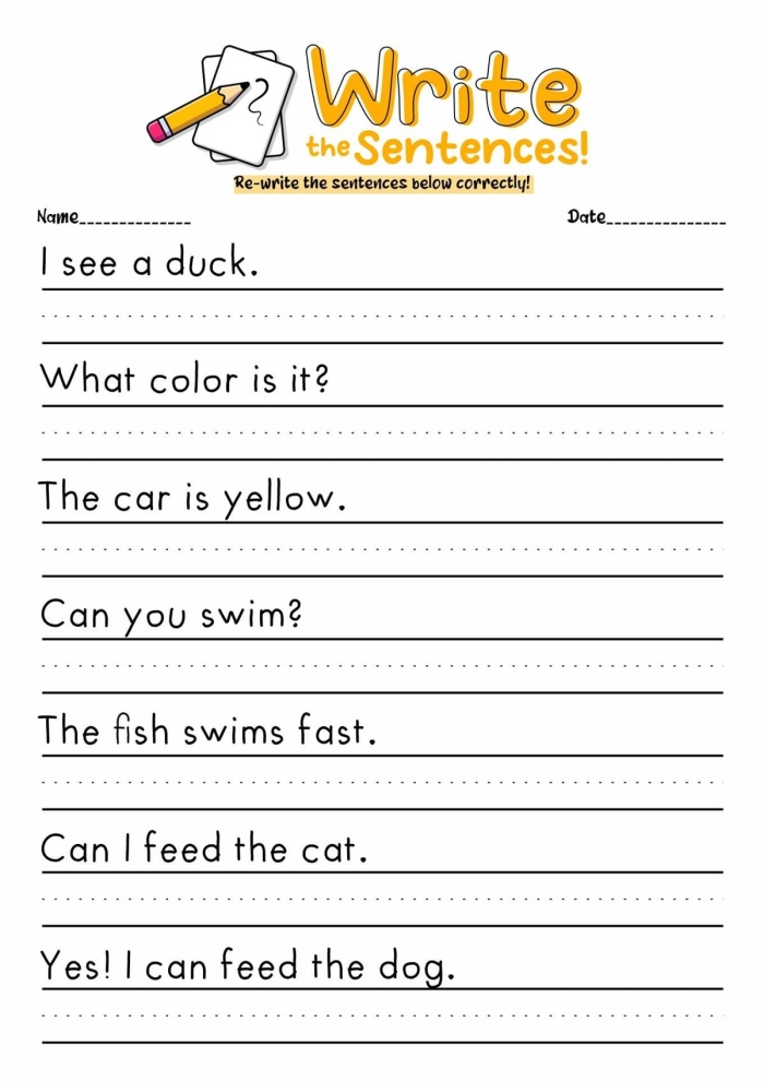 First grade student completing sentences about feelings with friends and family by filling in blank spaces on worksheet 23