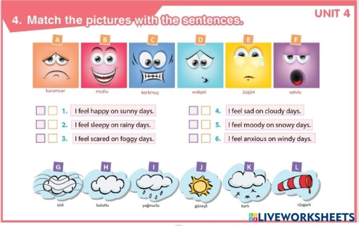 Kindergarten students learning about feelings through the Emotions Are Like the Weather worksheet 15