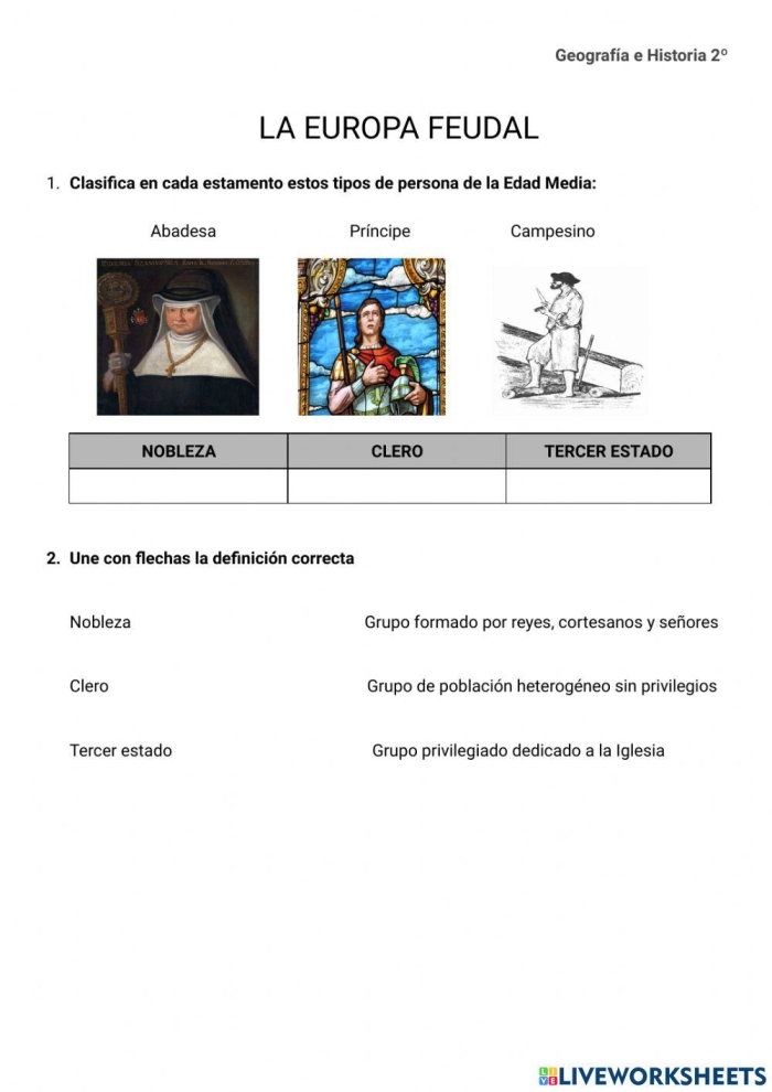 Civics and Government worksheet for Sixth Grade Diagram illustrating the structure of feudal society, highlighting social classes and their roles. Overview of the Feudal Society: Jobs and Land Ownership Worksheet for Sixth Graders.
