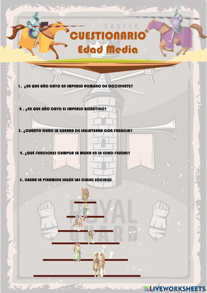 Overview of jobs, land ownership, and obligations in feudal society for educational purposes Worksheet illustrating the structure and roles within a feudal society for sixth graders