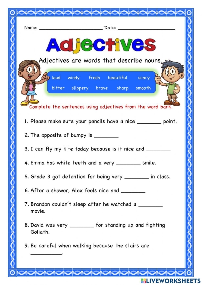 Adding Adjectives Worksheet for Fifth Grade Practice Number Two Fifth grade student working on an Adding Adjectives worksheet with a western theme