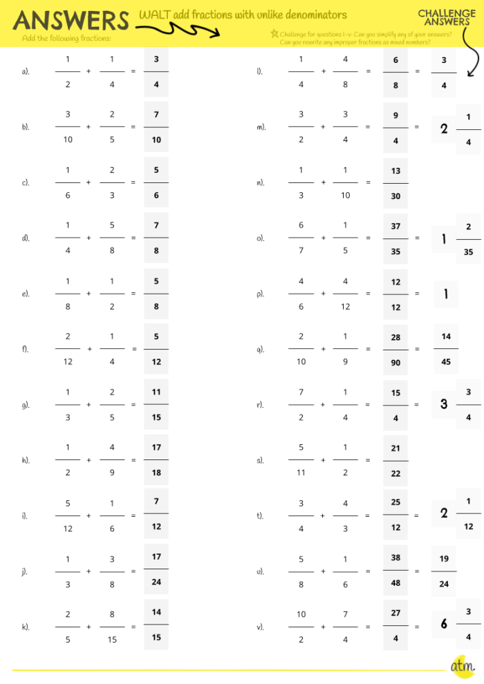 Worksheet for fifth graders to practice adding fractions with different denominators