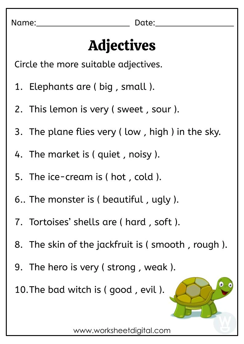 Engaging adjectives practice worksheet for young writers Worksheet featuring a fun activity on adding adjectives for fifth graders