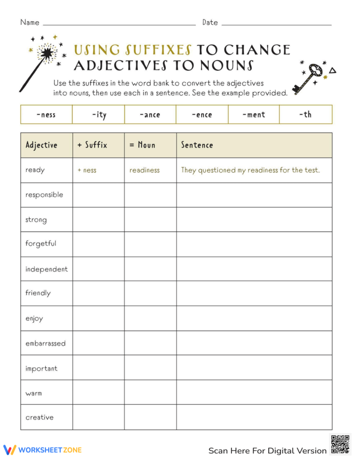 Comparative and Superlative Adjectives Suffix Practice Activity for Elementary Students Fifth grade grammar worksheet showing adjective suffix exercises with -er and -est spelling rules and practice problems