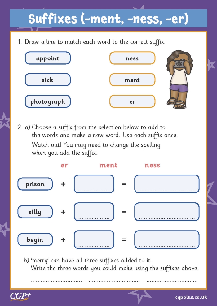 Practice Using Suffixes -er and -est Grammar Worksheet for Elementary Students Fifth grade grammar worksheet showing adjective suffix practice exercises for -er and -est spelling rules