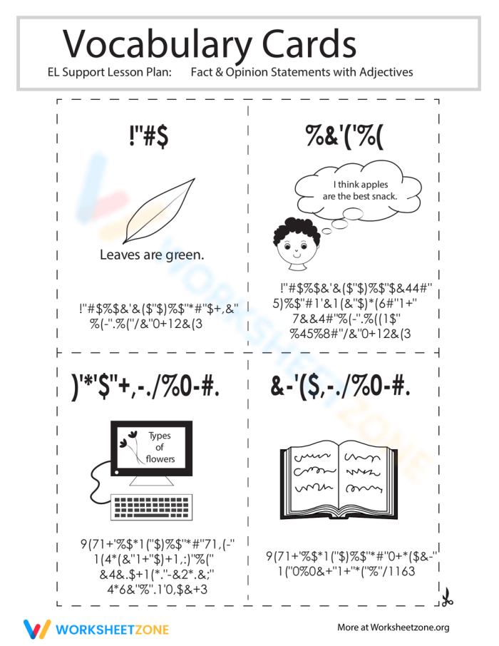 Fact and Opinion Adjectives Learning Activity for Elementary Students Fifth grade students using adjective word bank to distinguish between fact and opinion statements on worksheet