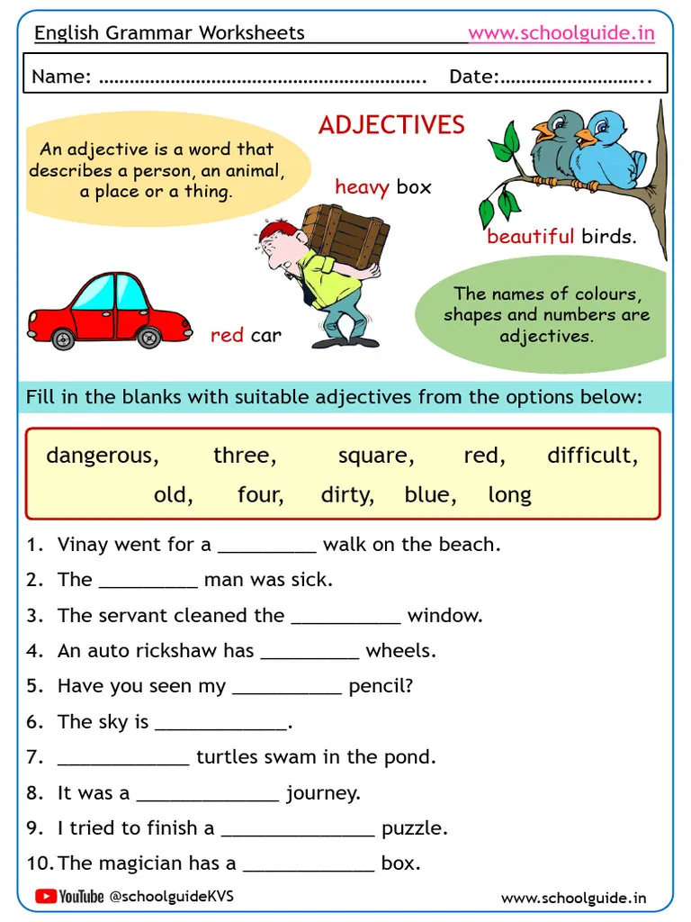 Addition worksheet for Fifth Grade Worksheet featuring a fun activity for fifth graders to practice adding adjectives to a paragraph. Engaging image illustrating the concept of descriptive language in writing.