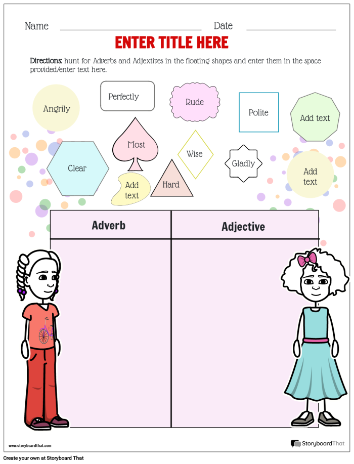 Worksheet for fifth graders focusing on identifying and using adverbs in sentences