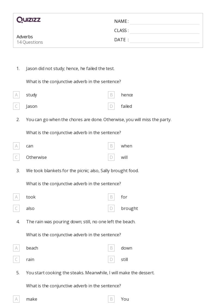 Grammar Review: Adverbs worksheet for fifth graders Fifth grade grammar review worksheet focusing on adverbs with practice problems