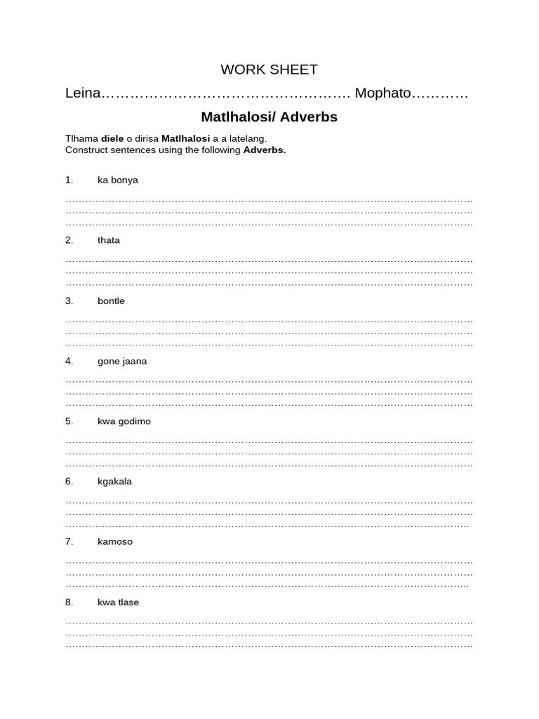 Worksheet illustrating adverb usage for fifth graders in multiplication context